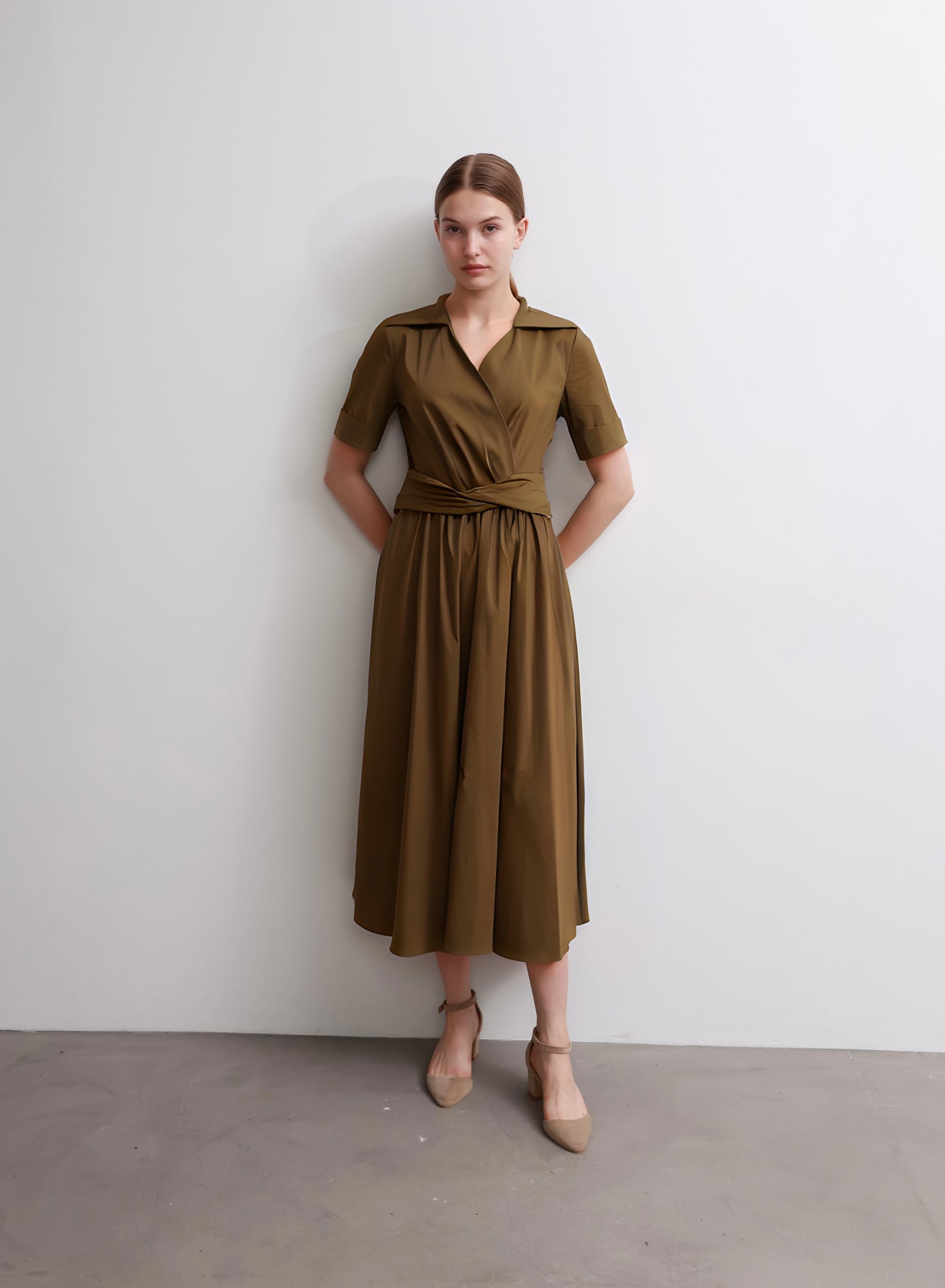 Brown Waist Tie Dress