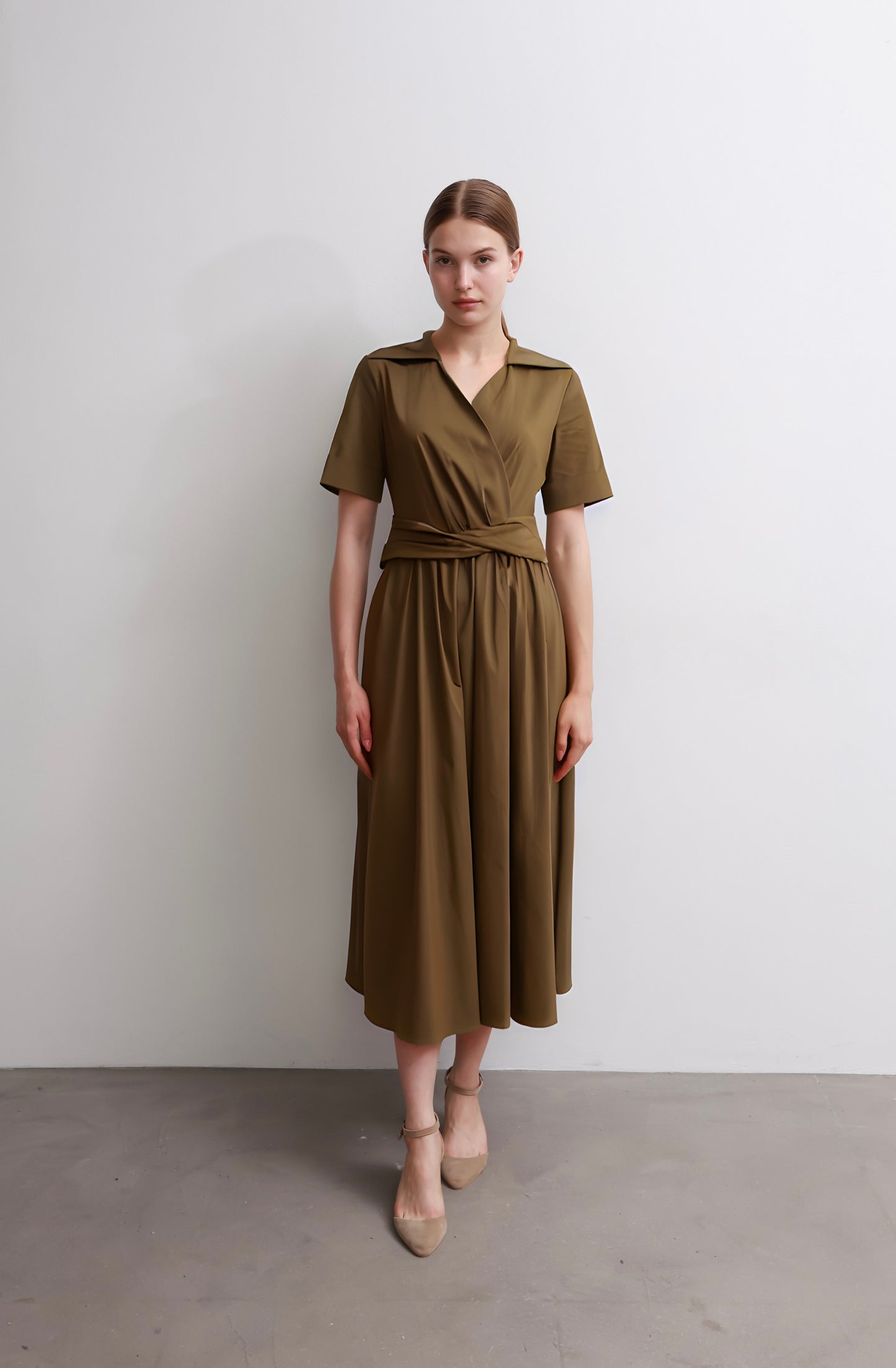 Brown Waist Tie Dress