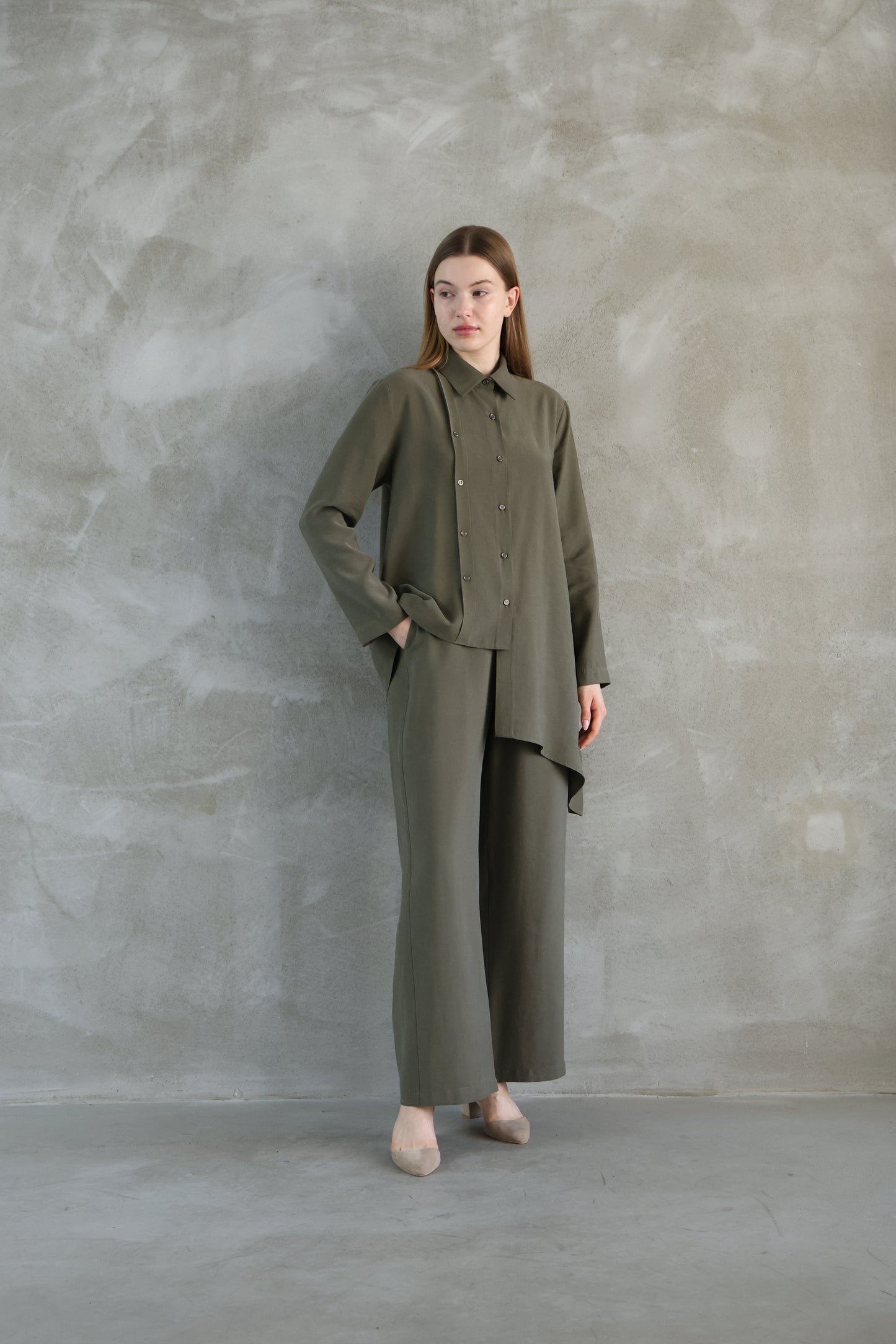 Asymmetric Cut Dark Green Shırt