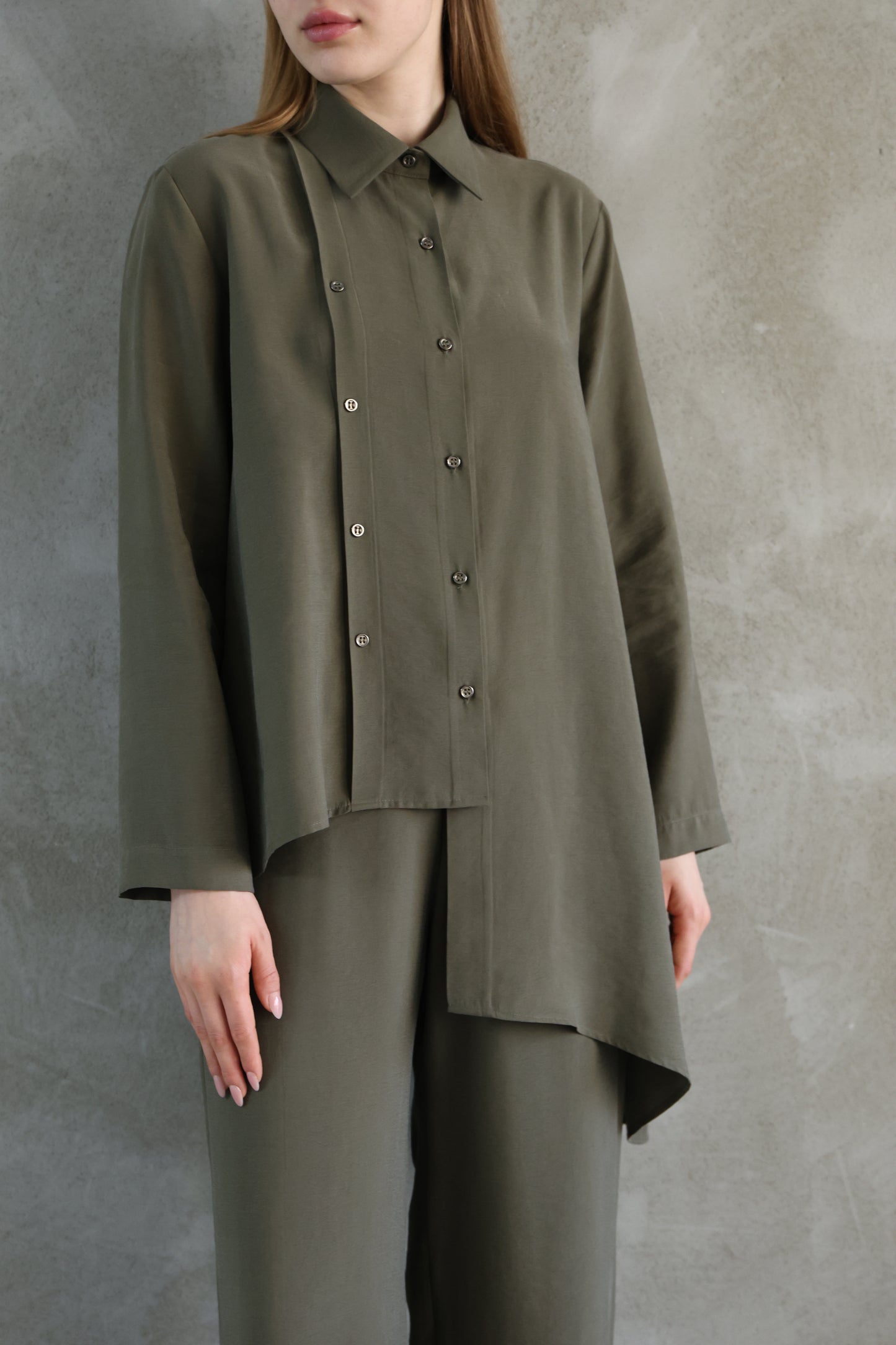 Asymmetric Cut Dark Green Shırt