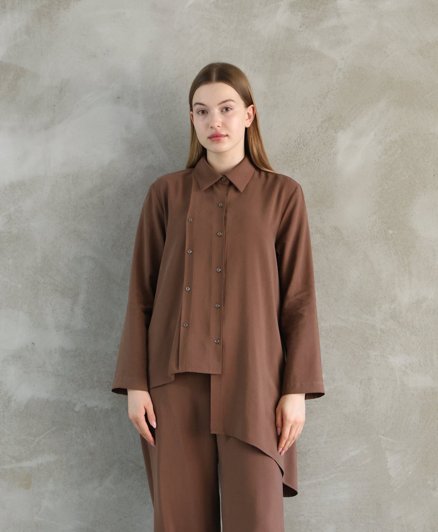 Asymmetric Cut Brown Shirt