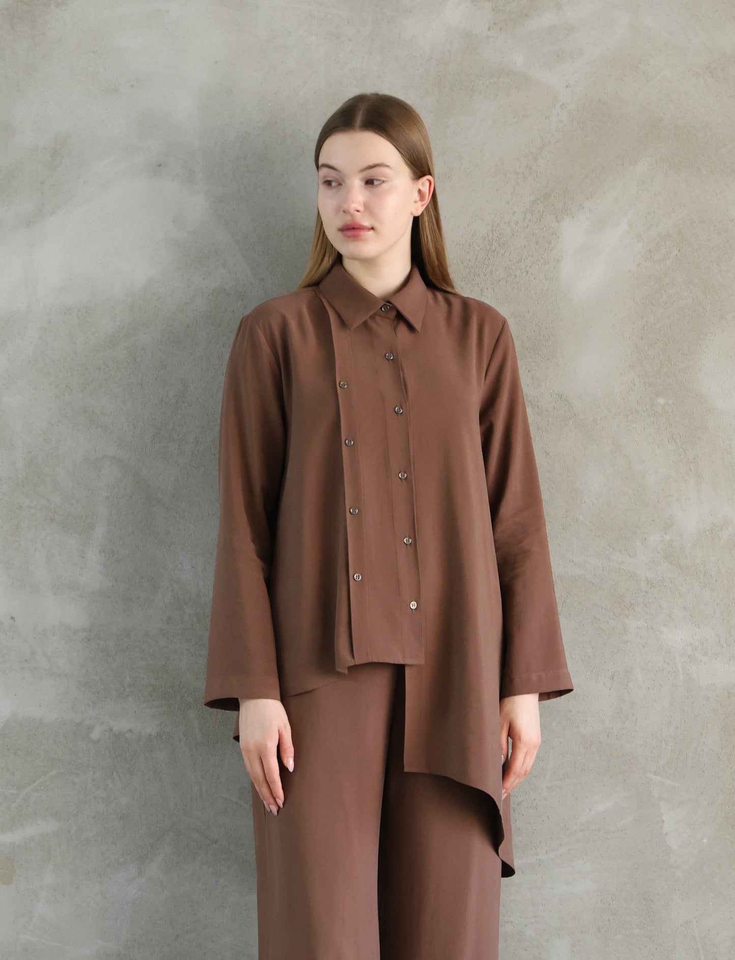 Asymmetric Cut Brown Shirt