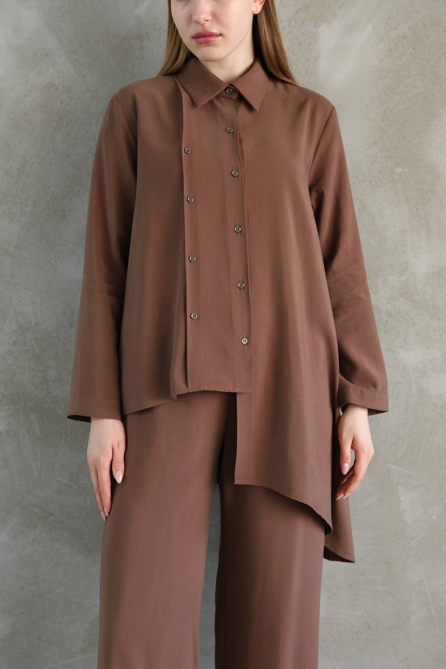 Asymmetric Cut Brown Shirt