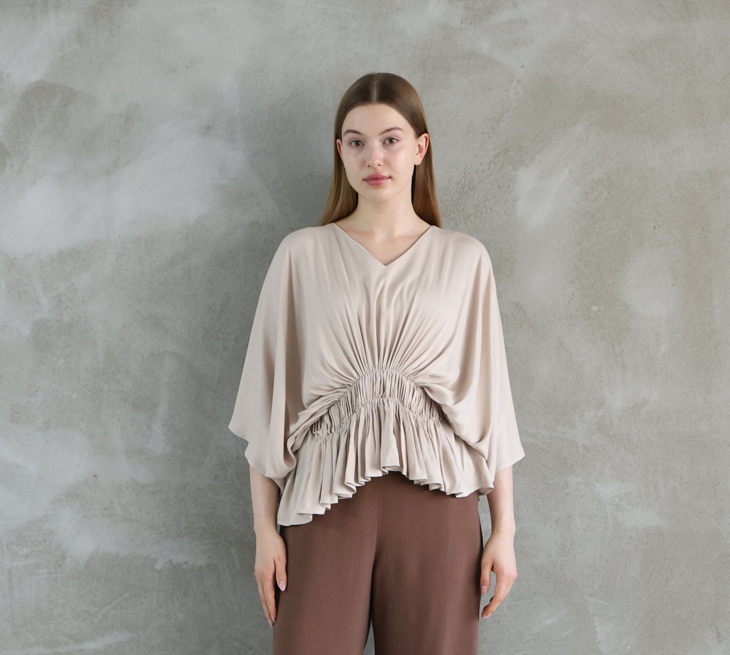 Beige Batwing Sleeve Shirt