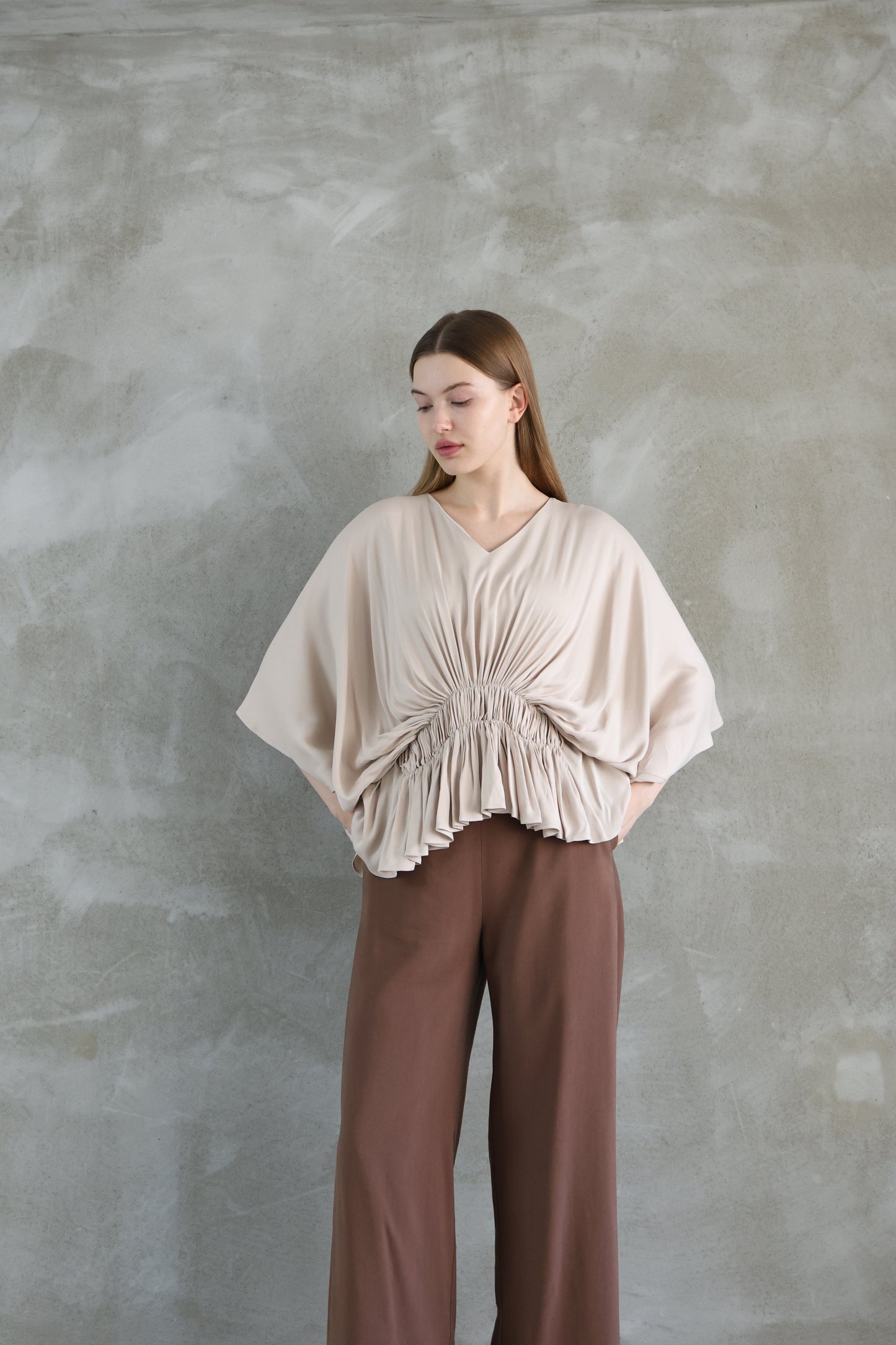 Beige Batwing Sleeve Shirt