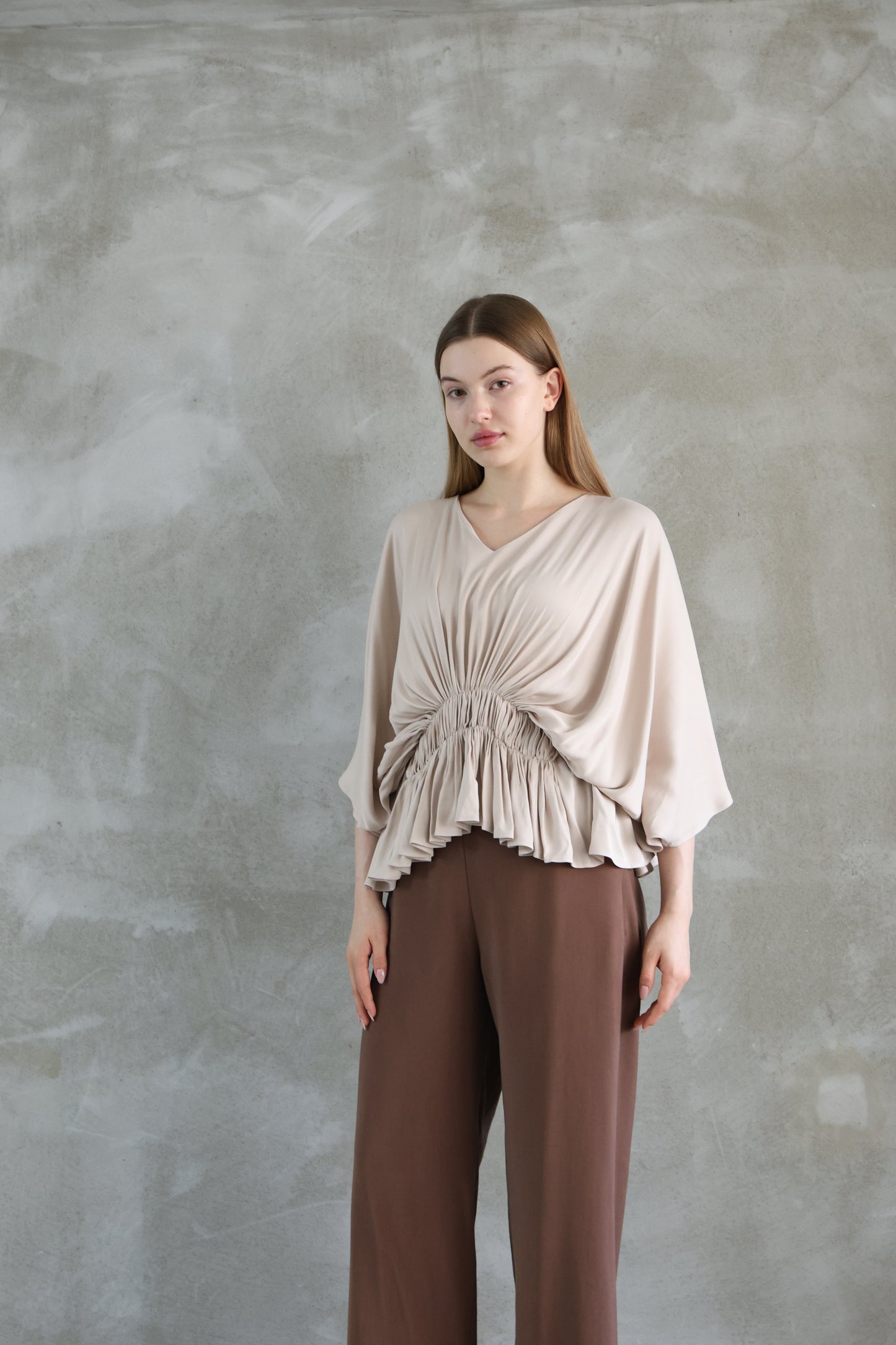 Beige Batwing Sleeve Shirt