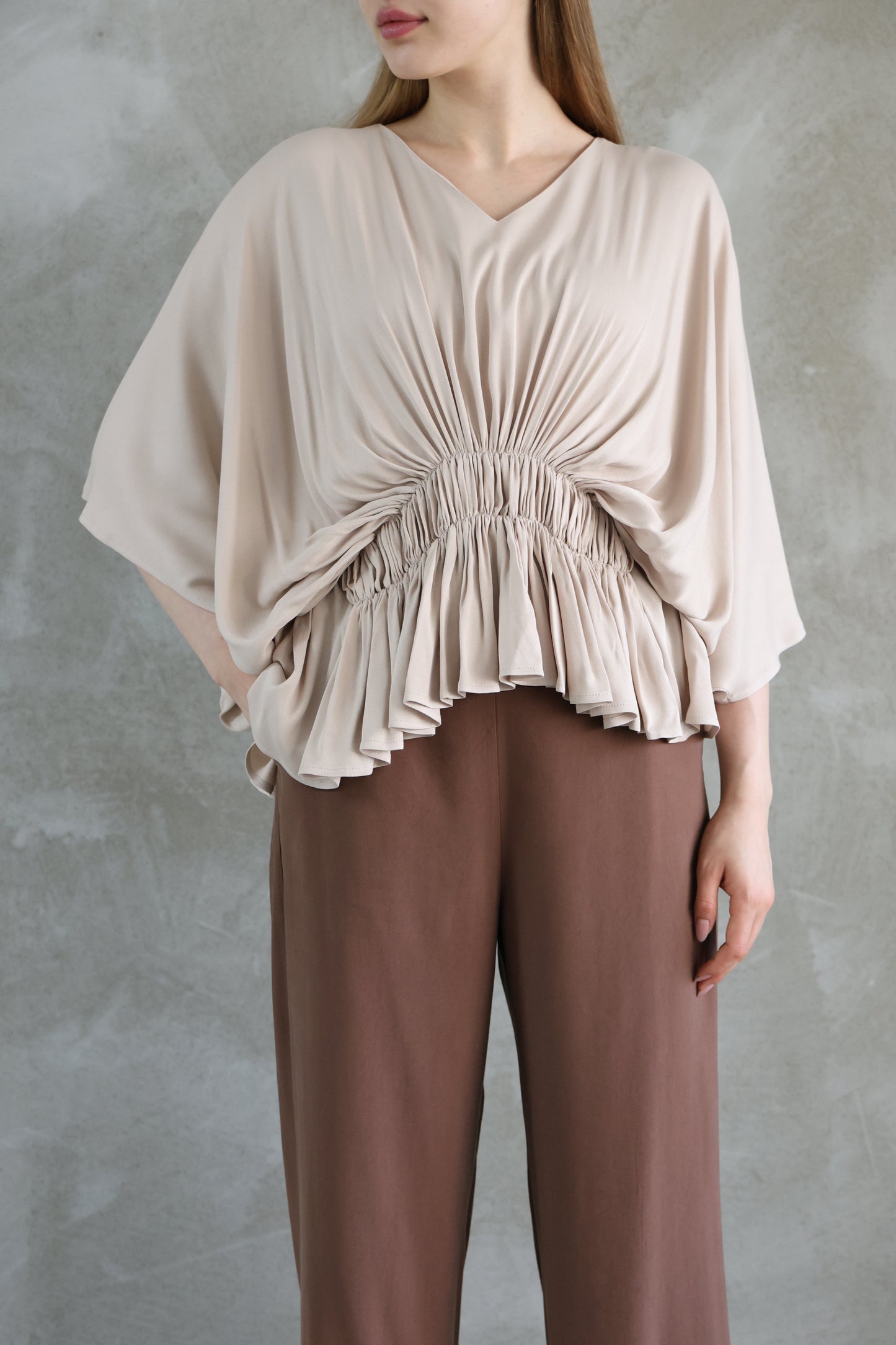 Beige Batwing Sleeve Shirt