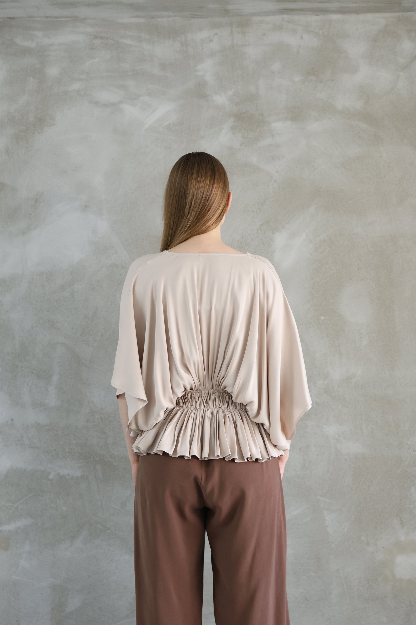 Beige Batwing Sleeve Shirt