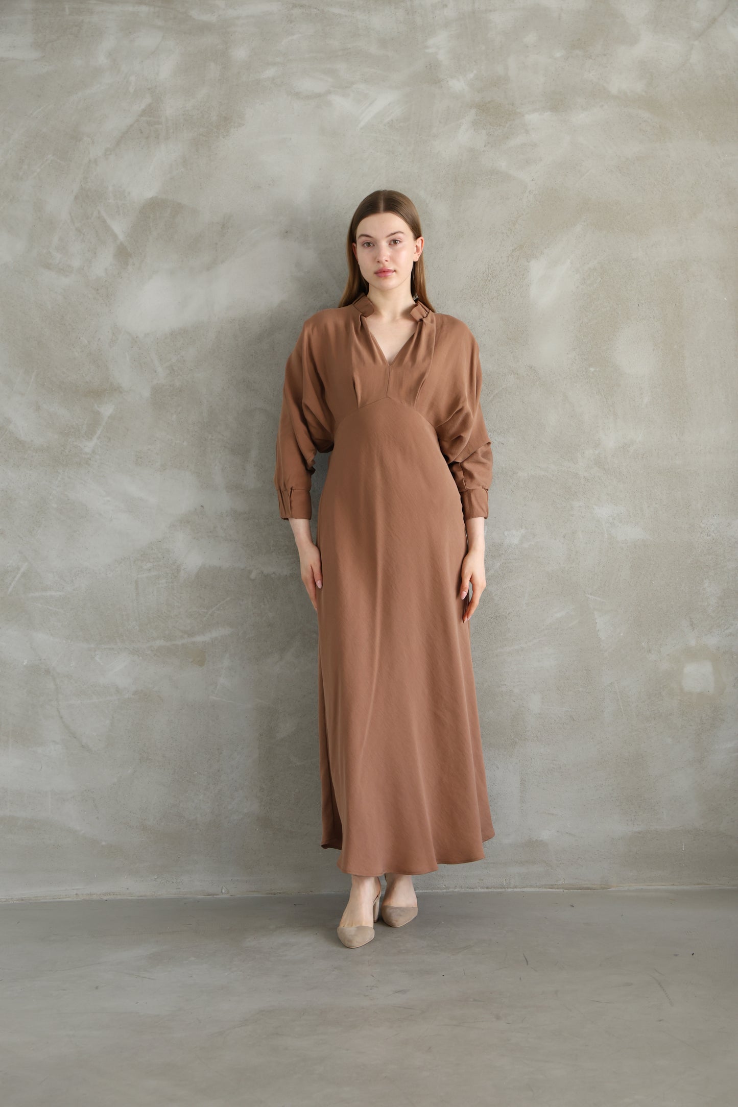 V-neck Brown Dress