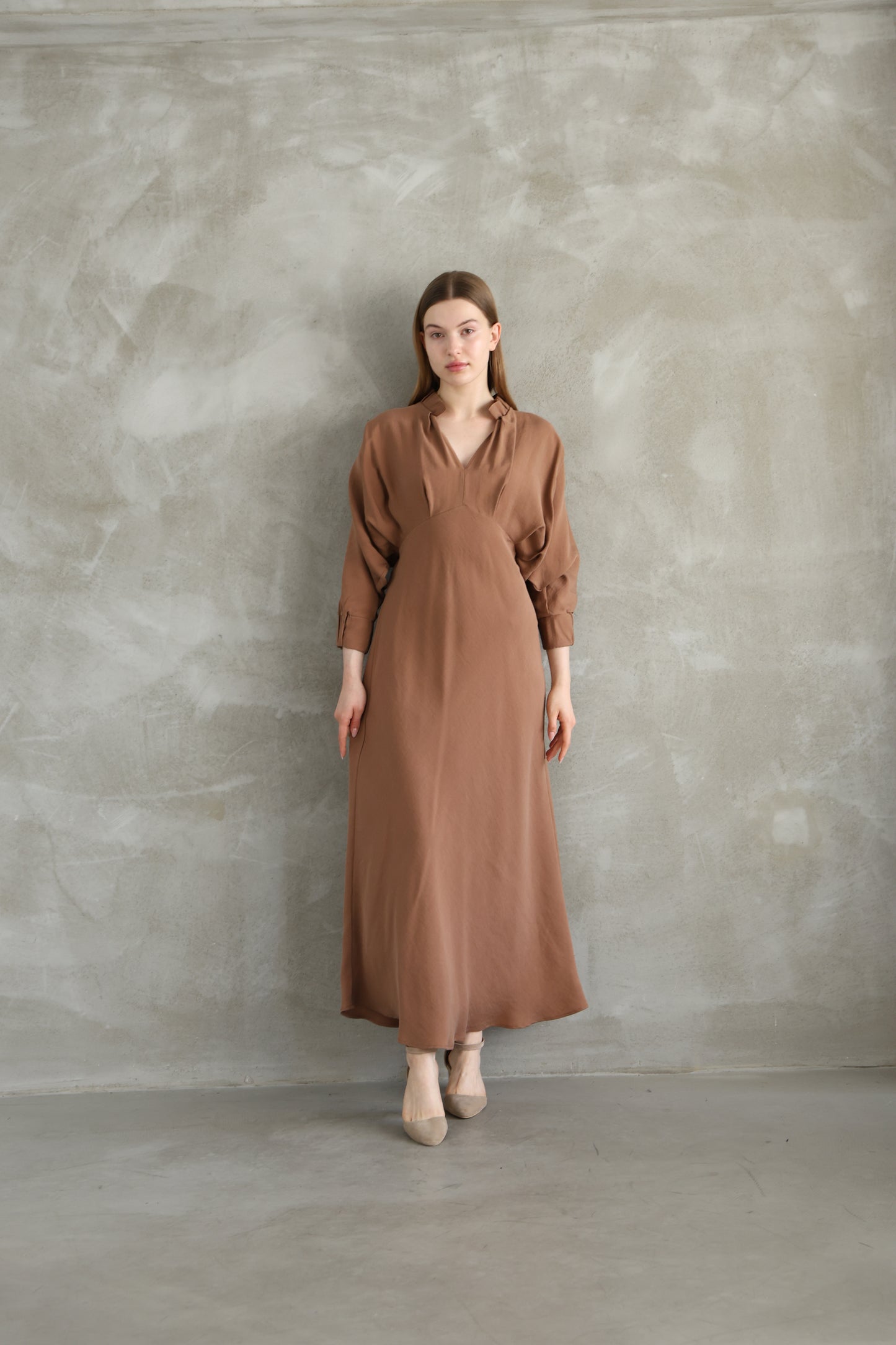 V-neck Brown Dress