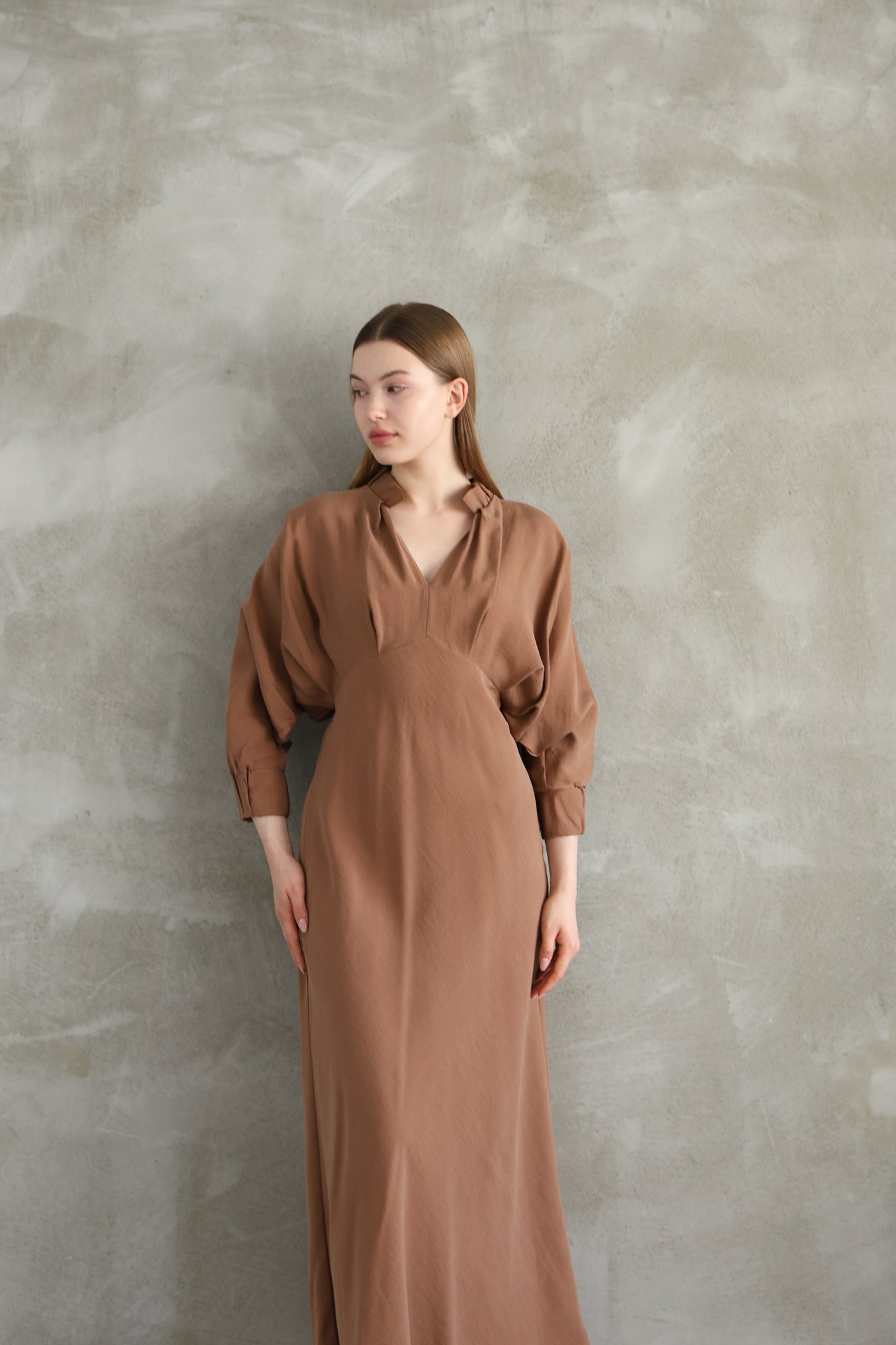 V-neck Brown Dress