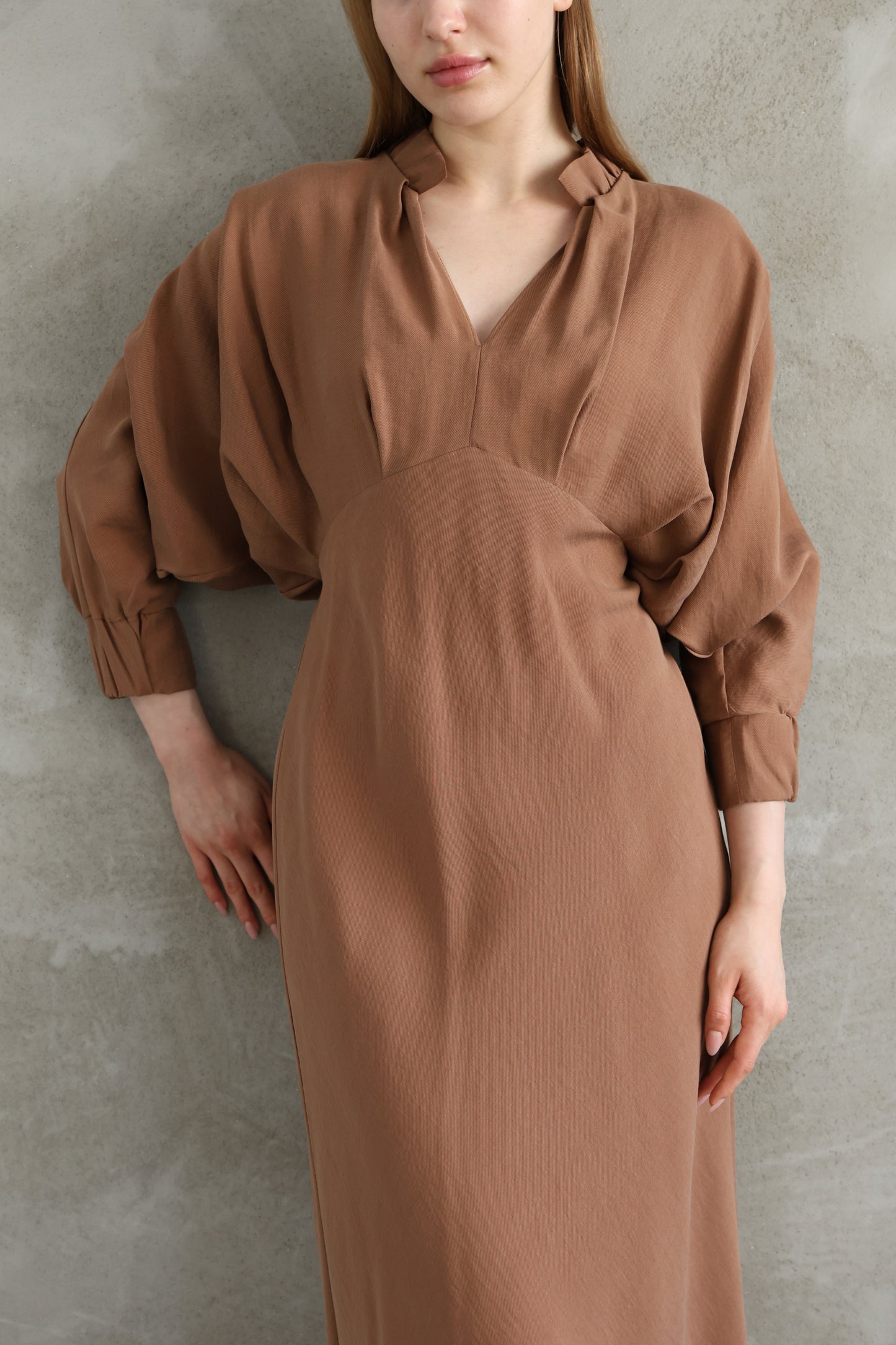 V-neck Brown Dress