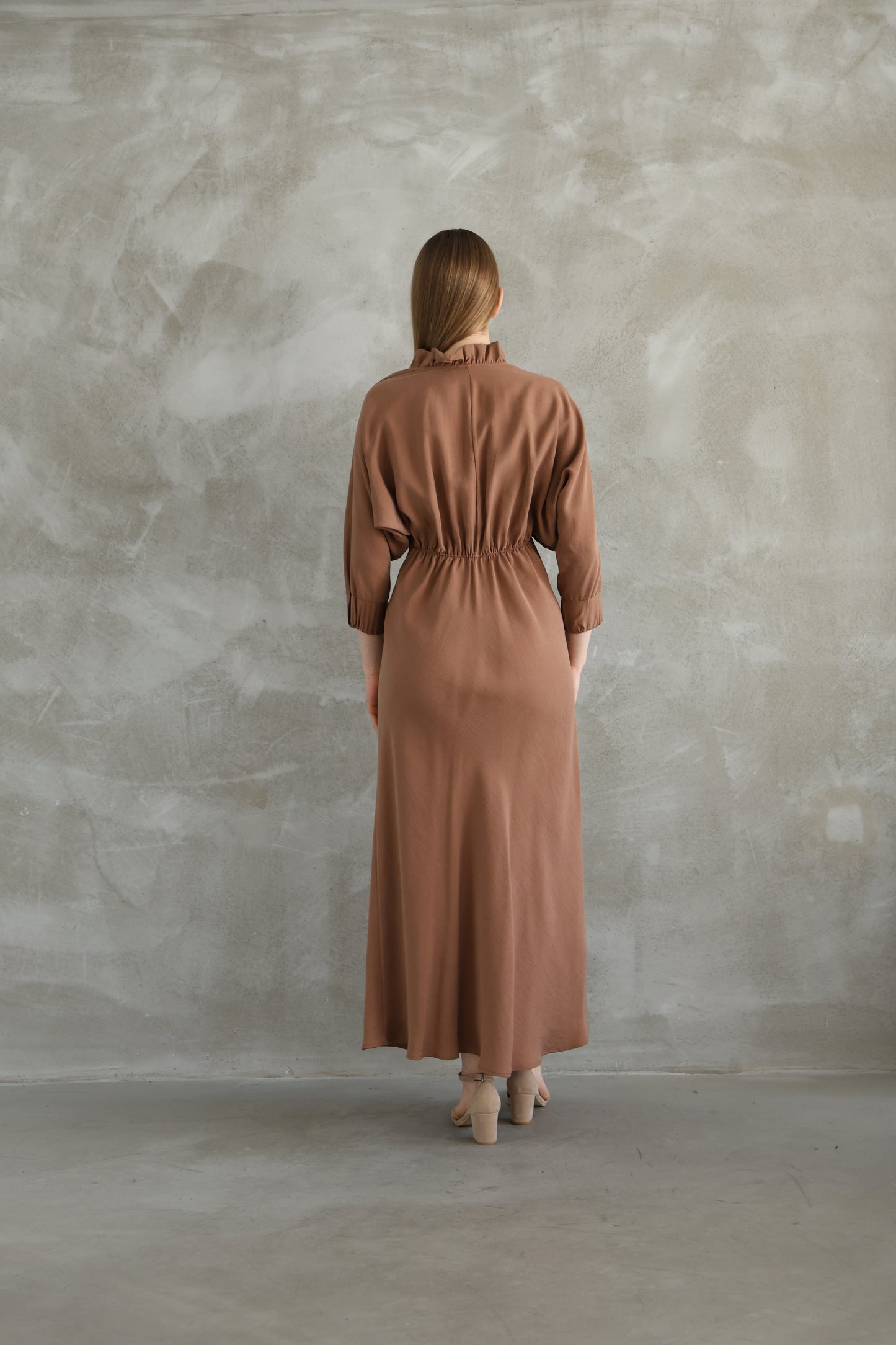 V-neck Brown Dress